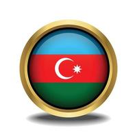 Azerbaijan Flag circle shape button glass in frame golden vector