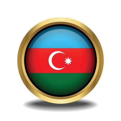 Azerbaijan Flag circle shape button glass in frame golden