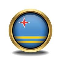 Aruba Flag circle shape button glass in frame golden vector