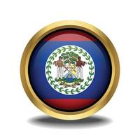Belize Flag circle shape button glass in frame golden vector