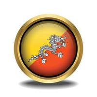 Bhutan Flag circle shape button glass in frame golden vector