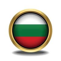 Bulgaria Flag circle shape button glass in frame golden vector