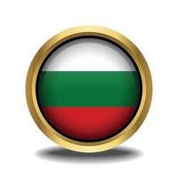 Bulgaria Flag circle shape button glass in frame golden vector