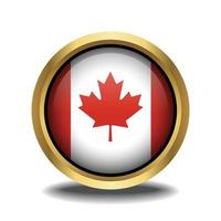 Canada Flag circle shape button glass in frame golden vector