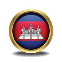 Cambodia Flag circle shape button glass in frame golden vector