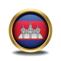 Camboya bandera circulo forma botón vaso en marco dorado vector