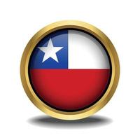 Chile Flag circle shape button glass in frame golden vector