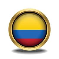 Colombia Flag circle shape button glass in frame golden vector