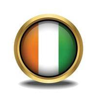 Cote D'Ivoire Flag circle shape button glass in frame golden vector