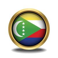 Comoros Flag circle shape button glass in frame golden vector