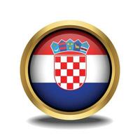 Croatia Flag circle shape button glass in frame golden vector