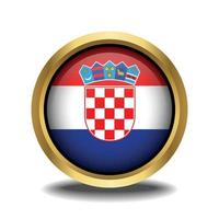 Croatia Flag circle shape button glass in frame golden vector