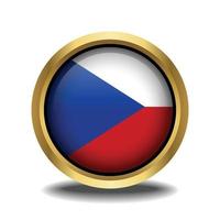 Czech Republic Flag circle shape button glass in frame golden vector