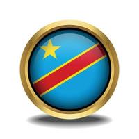 Congo Flag circle shape button glass in frame golden vector