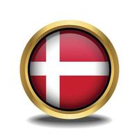 Denmark Flag circle shape button glass in frame golden vector