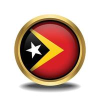 este Timor bandera circulo forma botón vaso en marco dorado vector