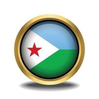 Djibouti Flag circle shape button glass in frame golden vector