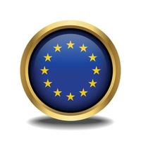 European Union Flag circle shape button glass in frame golden vector