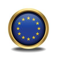 European Union Flag circle shape button glass in frame golden vector