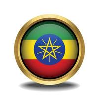 Ethiopia Flag circle shape button glass in frame golden vector