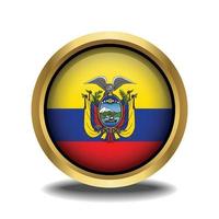 Ecuador Flag circle shape button glass in frame golden vector