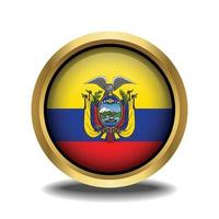 Ecuador Flag circle shape button glass in frame golden vector