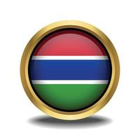 Gambia Flag circle shape button glass in frame golden vector