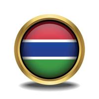 Gambia Flag circle shape button glass in frame golden vector