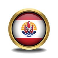 French Polynesia Flag circle shape button glass in frame golden vector
