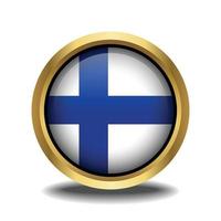 Finland Flag circle shape button glass in frame golden vector