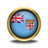 Fiji Flag circle shape button glass in frame golden vector