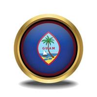 Guam Flag circle shape button glass in frame golden vector