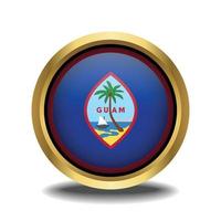 Guam Flag circle shape button glass in frame golden vector