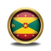 Grenada Flag circle shape button glass in frame golden vector