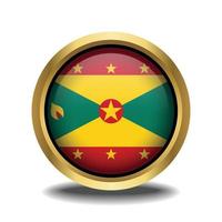 Grenada Flag circle shape button glass in frame golden vector