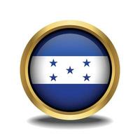 Honduras Flag circle shape button glass in frame golden vector