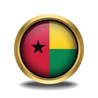 Guinea Bissau Flag circle shape button glass in frame golden vector