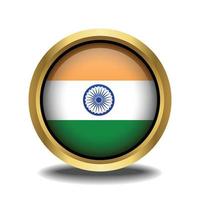 bandera india circulo forma botón vaso en marco dorado vector