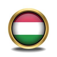 Hungary Flag circle shape button glass in frame golden vector