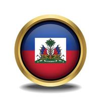 Haiti Flag circle shape button glass in frame golden vector