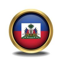 Haiti Flag circle shape button glass in frame golden vector