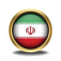 Iran Flag circle shape button glass in frame golden vector