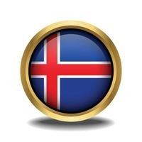 Islandia bandera circulo forma botón vaso en marco dorado vector