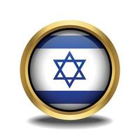 Israel Flag circle shape button glass in frame golden vector