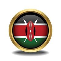 Kenya Flag circle shape button glass in frame golden vector