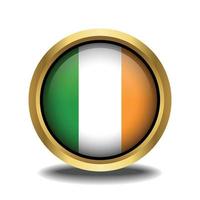 Ireland Flag circle shape button glass in frame golden vector