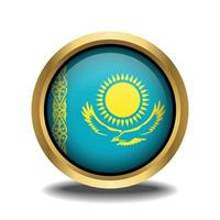 KazakhstanFlag circle shape button glass in frame golden vector