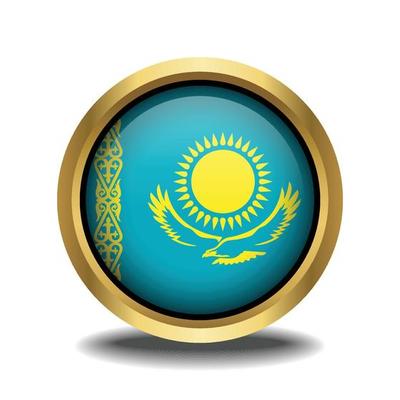 KazakhstanFlag circle shape button glass in frame golden