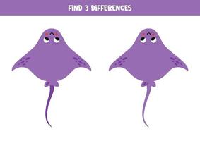 Find 3 differences between two cartoon stingrays. vector