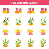 encontrar diferente mar hierba en cada fila. lógico juego para preescolar niños. vector